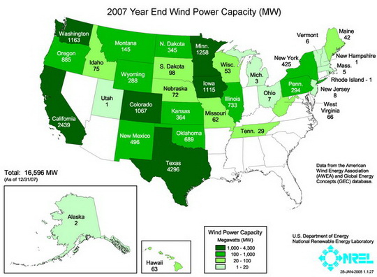 Statistika iskori�tavanja energije vjetra u SAD-u na kraju 2007.